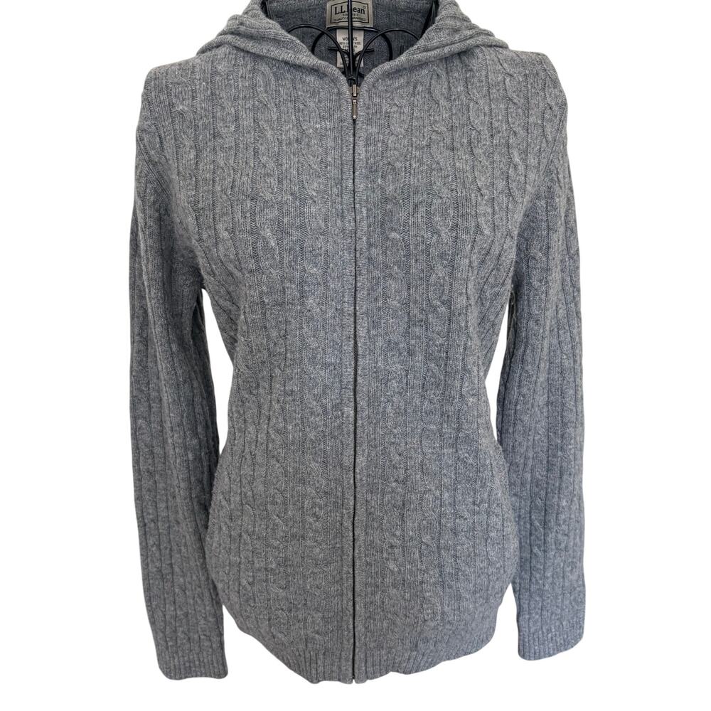 Vintage Y2K LL Bean Lambswool Cable Knit Hooded Zip Cardigan Sweater Hoodie